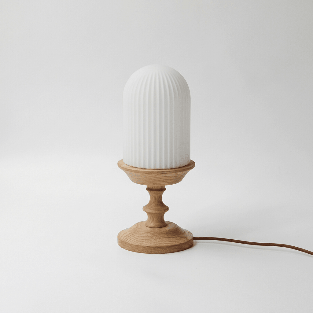 Calyra Ribbed Table Lamp – Sculptural Glass & Wood Accent Light