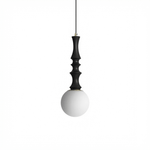 Eryndor Globe Pendant Light – Hand-Carved Wood & Opal Glass