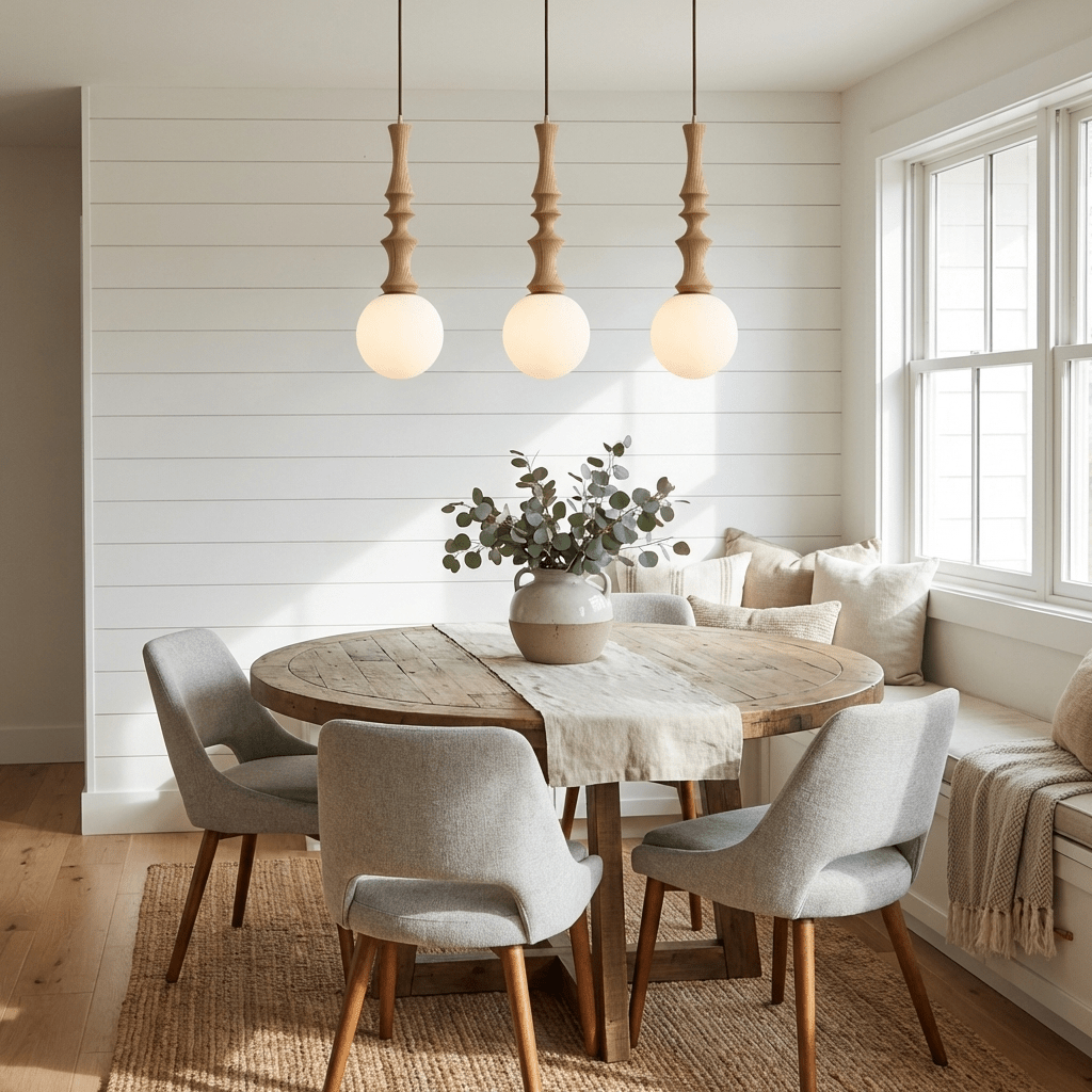 Eryndor Globe Pendant Light – Hand-Carved Wood & Opal Glass