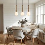 Eryndor Globe Pendant Light – Hand-Carved Wood & Opal Glass
