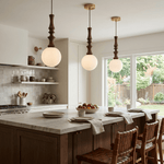 Eryndor Globe Pendant Light – Hand-Carved Wood & Opal Glass
