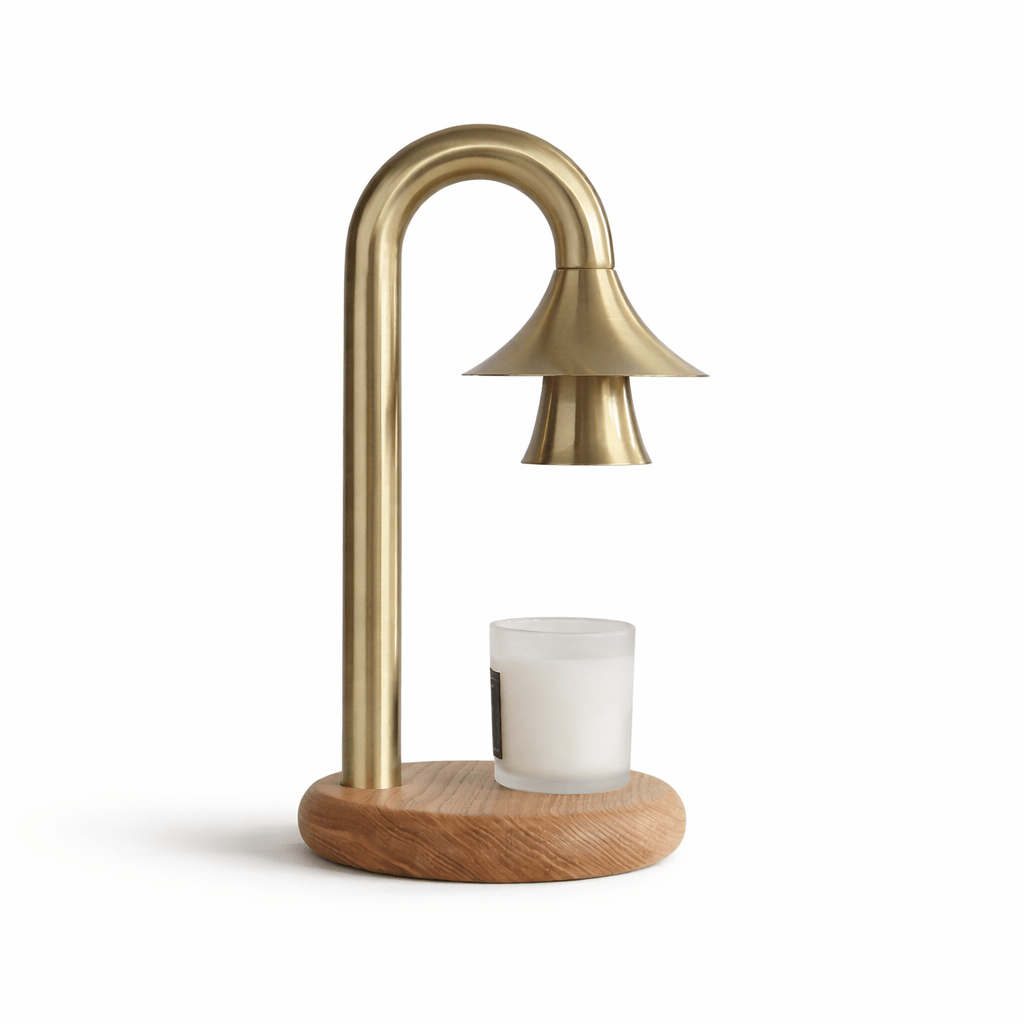 Aurelio Candle Warmer Lamp – Brass & Wood Table Lamp