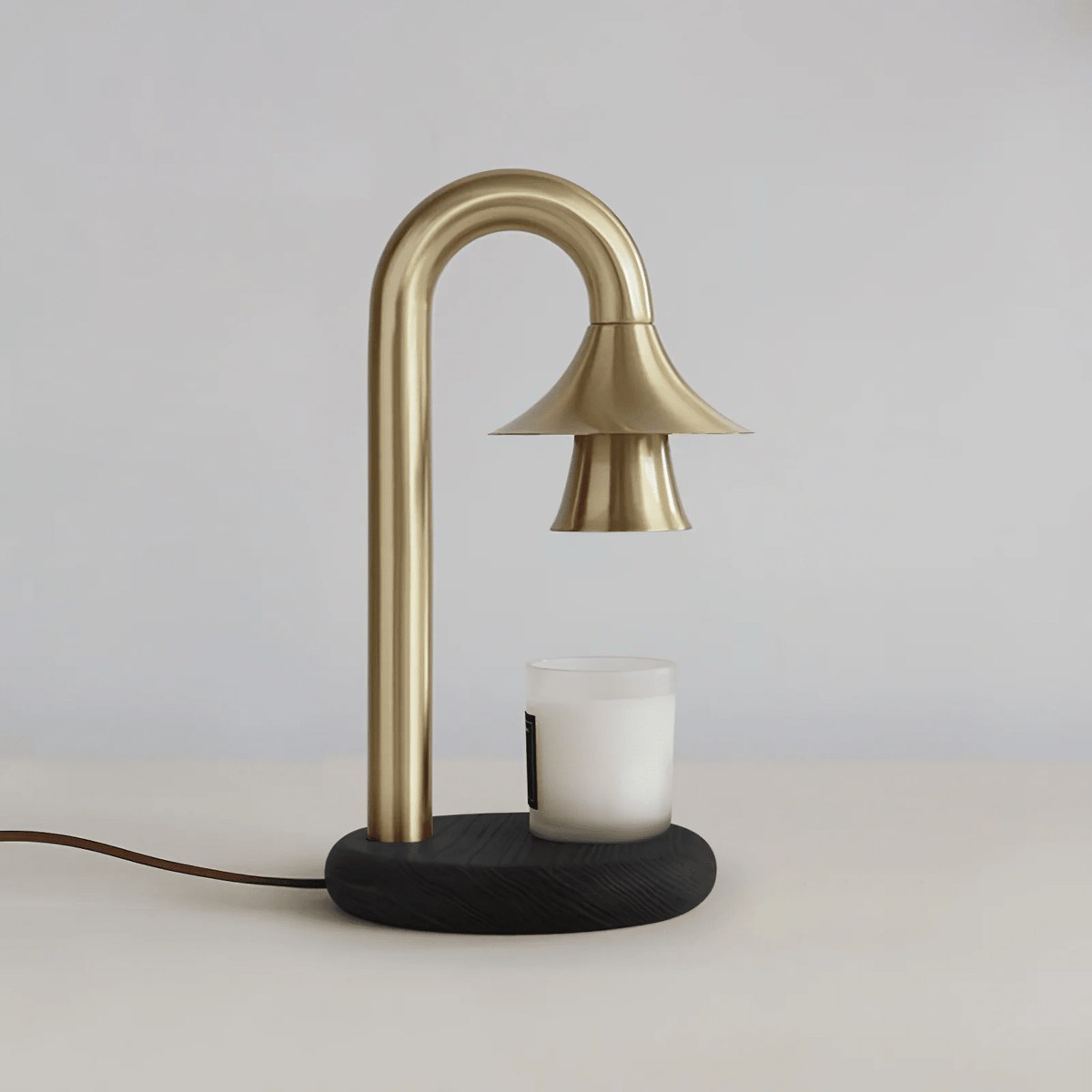 Aurelio Candle Warmer Lamp – Brass & Wood Table Lamp