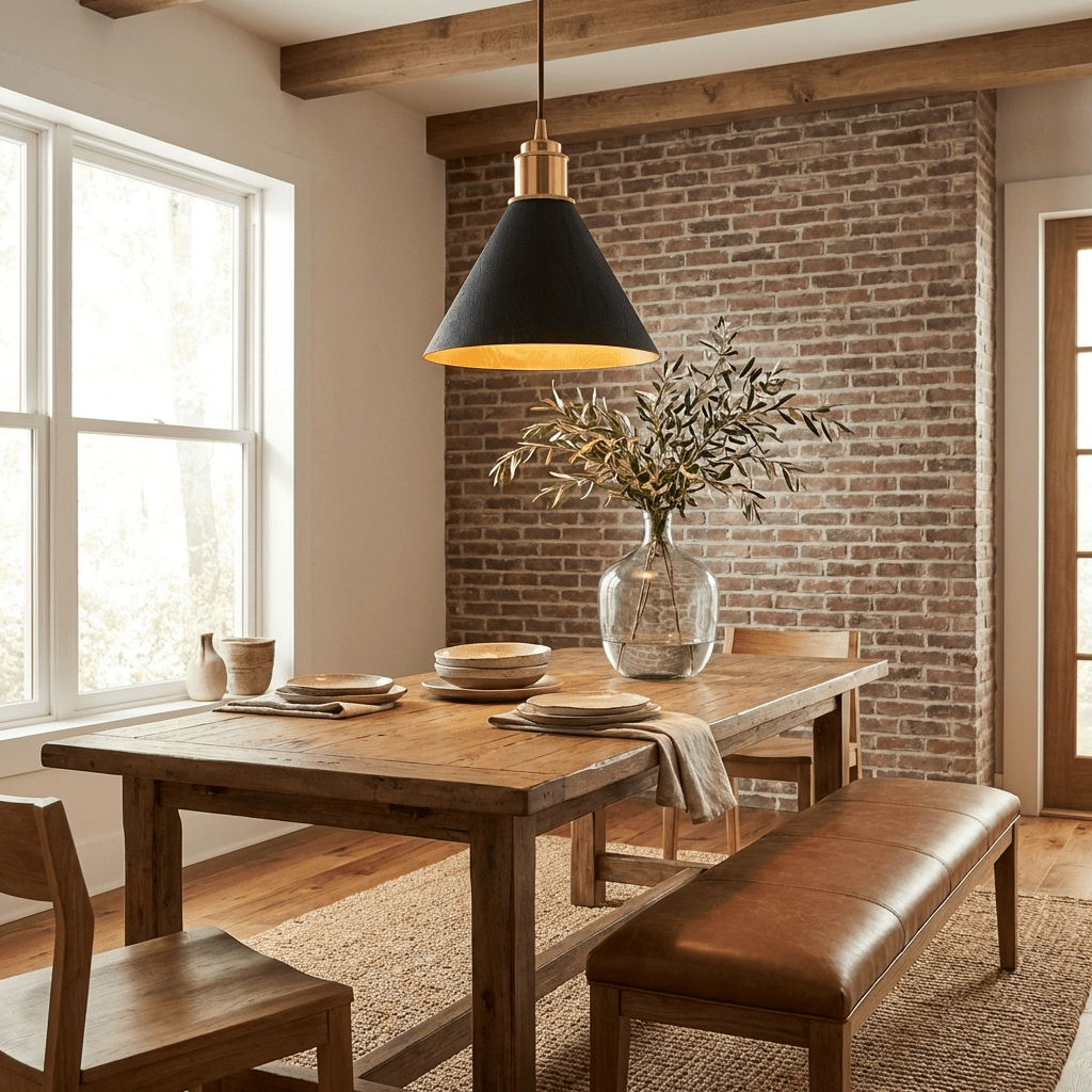 Valmere Cone Wooden Pendant Light with Brass Accents