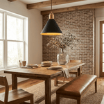 Valmere Cone Wooden Pendant Light with Brass Accents