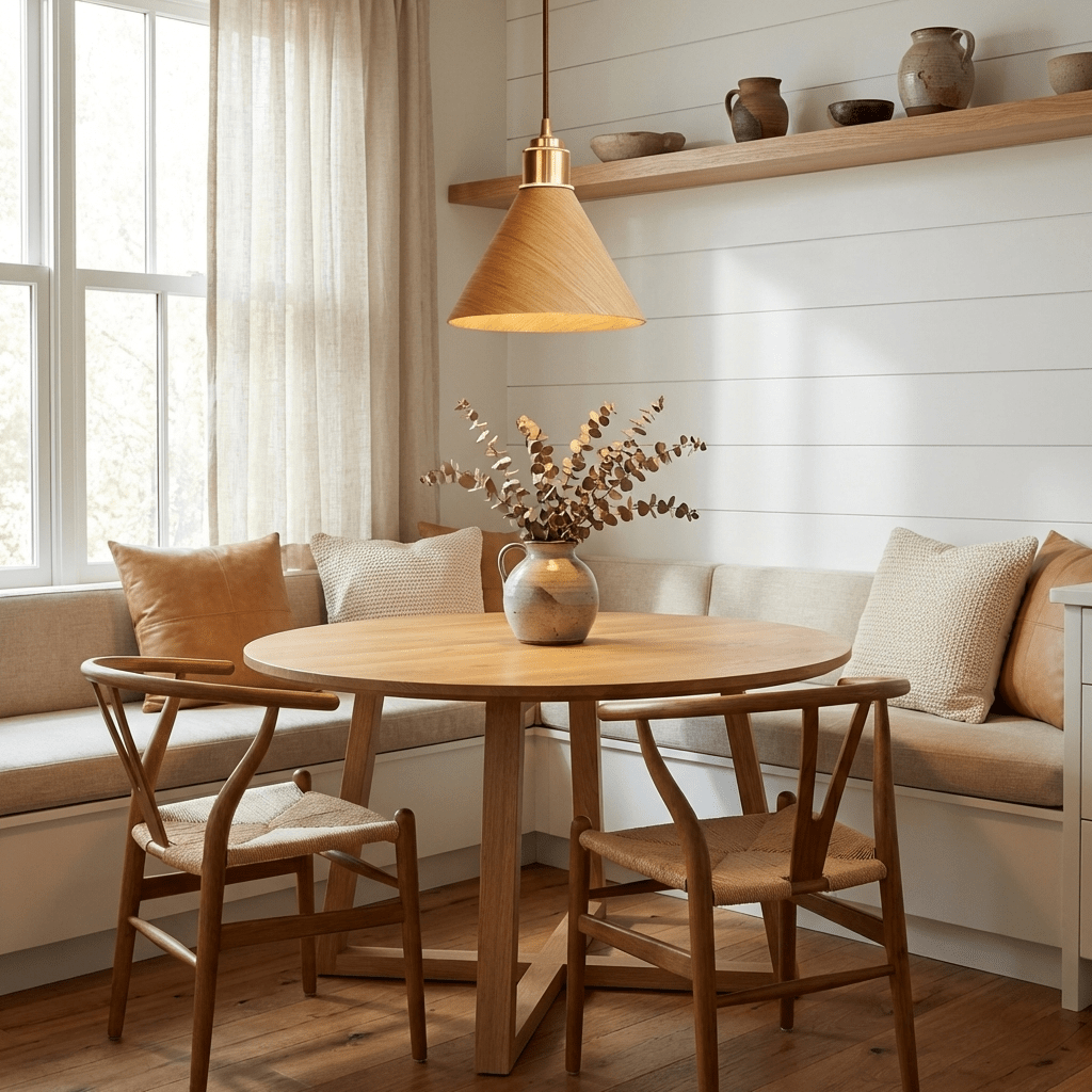 Valmere Cone Wooden Pendant Light with Brass Accents