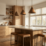 Valmere Cone Wooden Pendant Light with Brass Accents