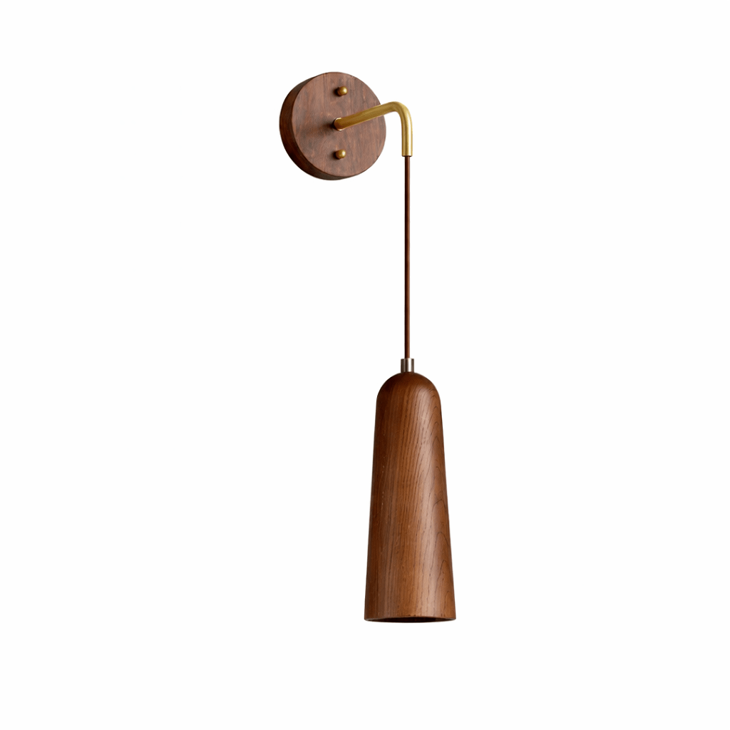 Norvyn Wood Drop Wall Sconce in Brass and Natural Wood