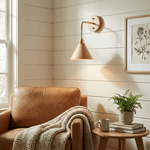 Norvyn Wood Drop Wall Sconce in Brass and Natural Wood