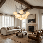 Celestara Alabaster Orb Chandelier — Oversized Brass Pendant Light