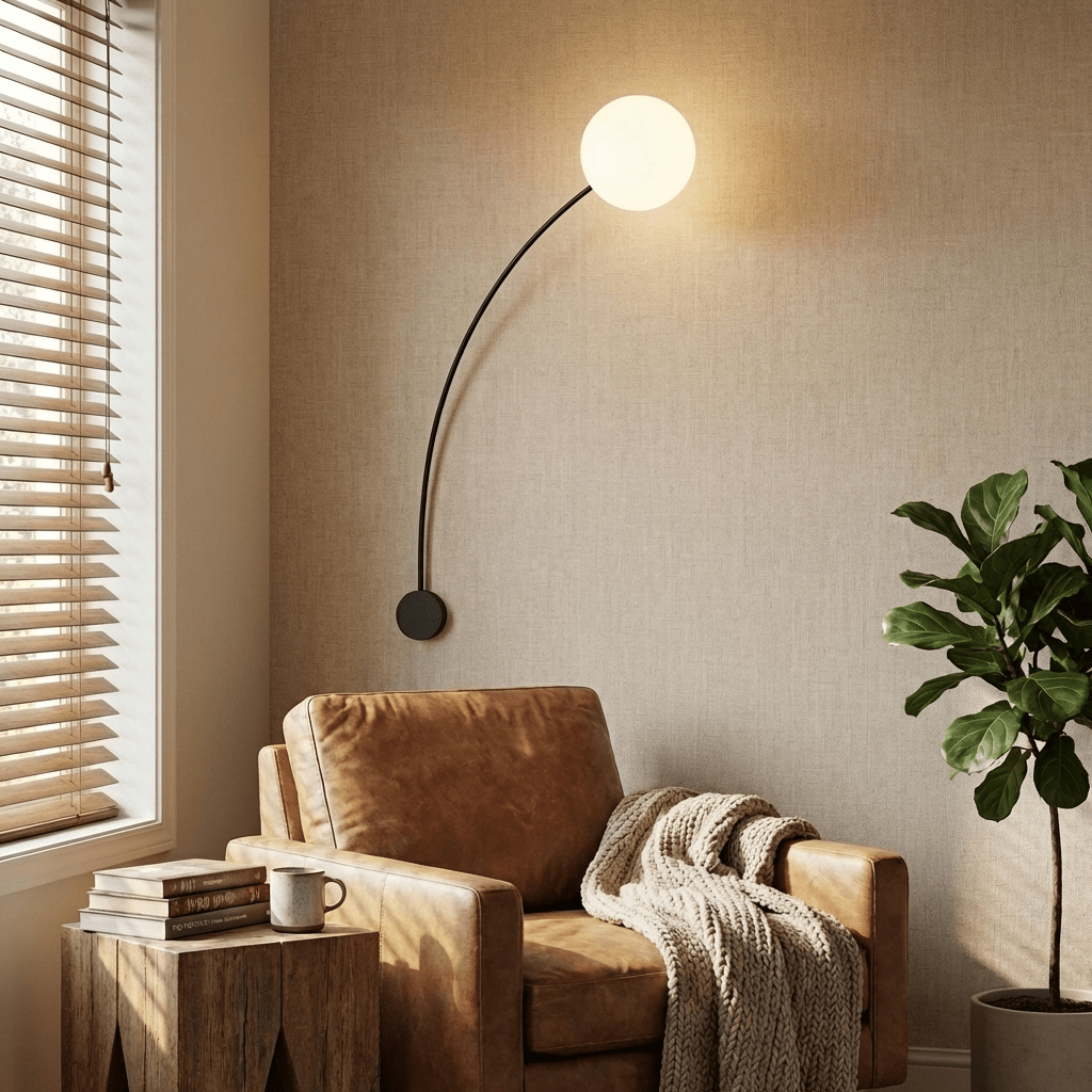 Arvella Arc Wall Sconce in Black with Opal Glass Shade