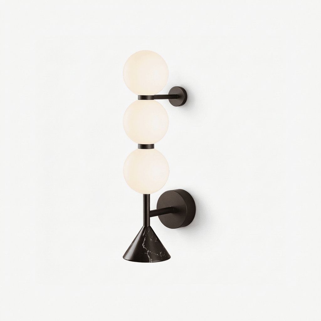 Nova Marble Wall Sconce with Brass Accents and Opal Glass Globes