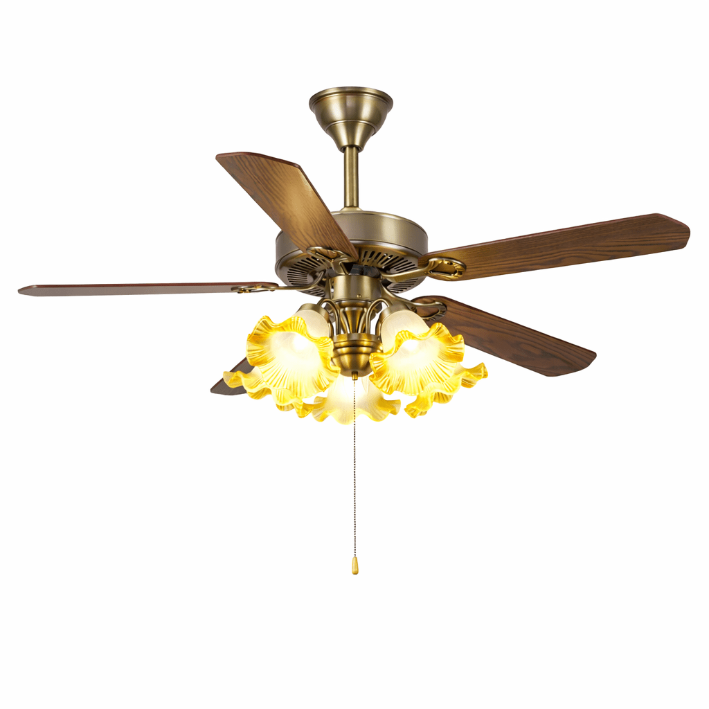 Bravelle Vintage Ceiling Fan Light with Wood Blades and Amber Glass
