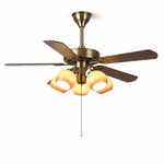 Bravelle Vintage Ceiling Fan Light with Wood Blades and Amber Glass
