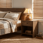 Liora Pleated Table Lamp – Sculptural Wood & Fabric Designer Lamp