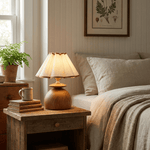 Liora Pleated Table Lamp – Sculptural Wood & Fabric Designer Lamp