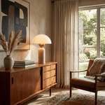 Dome Mushroom Table Lamp with Marble Base and Gold Accents