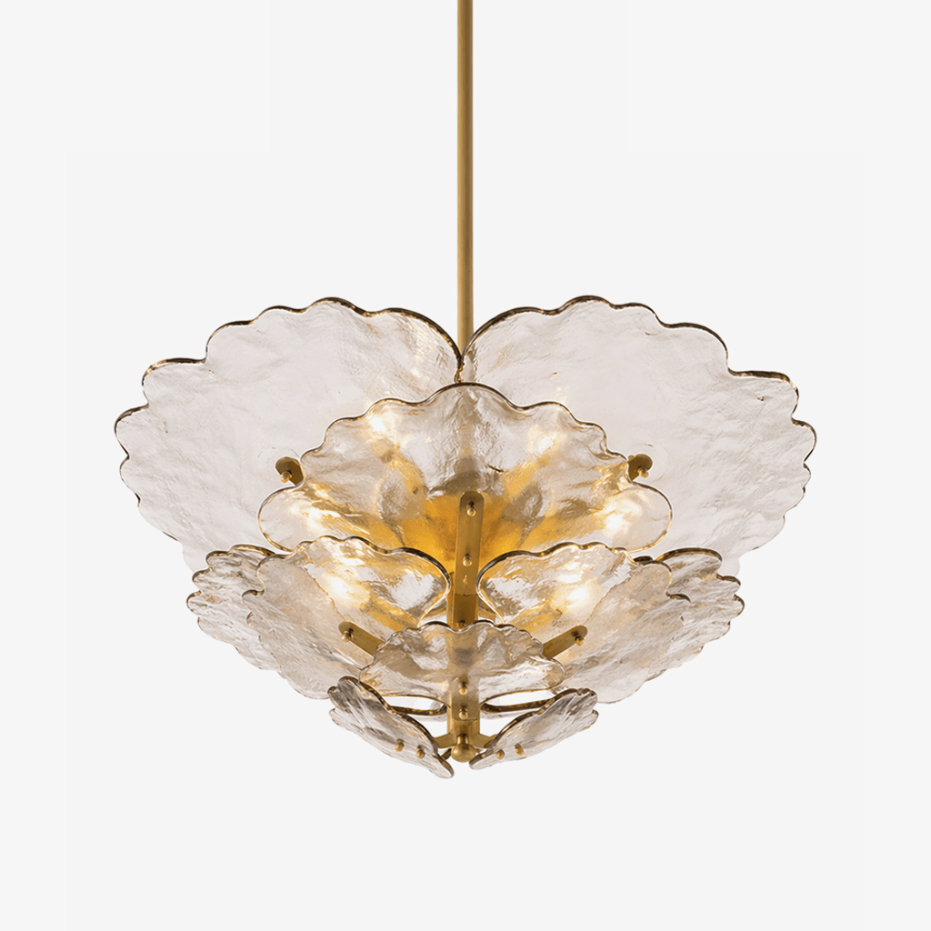 Verdant Petal Glass Chandelier in Brass for Dining Room and Living Room