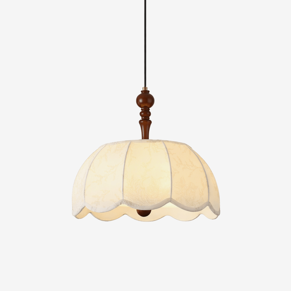 Elowen Blossom Lantern Pendant Light – Fabric Shade with Wood Accents
