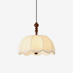 Elowen Blossom Lantern Pendant Light – Fabric Shade with Wood Accents