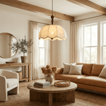 Elowen Blossom Lantern Pendant Light – Fabric Shade with Wood Accents