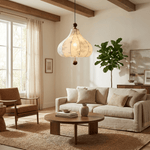 Maribel Floral Fabric Pendant Light with Wooden Accents
