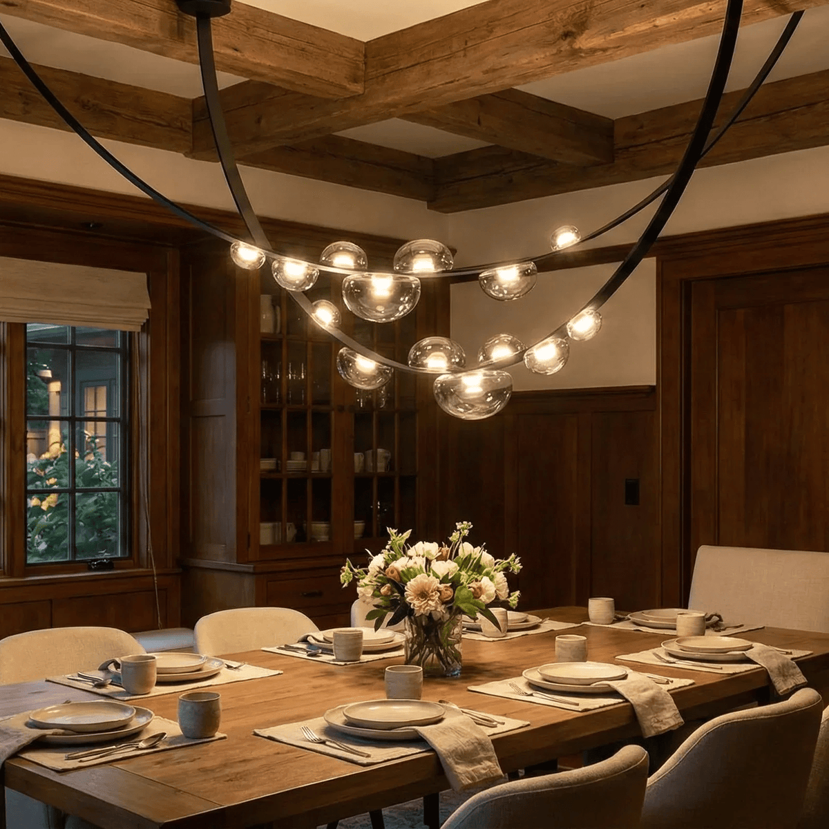 Orvyn Leather Arc Chandelier – Modern Linear LED Pendant Light