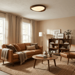 Walnut Curved Edge Ceiling Light – Modern Flush Mount LED Fixture