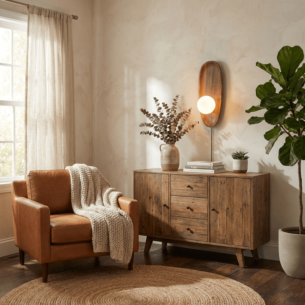 Eivor Plug-in Wall Sconce in Natural Walnut Wood and Glass