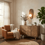 Eivor Plug-in Wall Sconce in Natural Walnut Wood and Glass