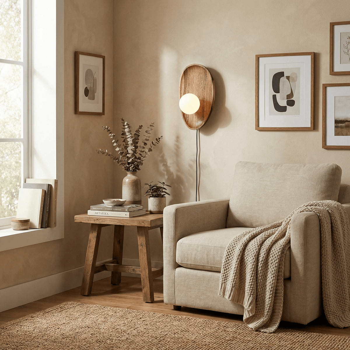 Eivor Plug-in Wall Sconce in Natural Walnut Wood and Glass
