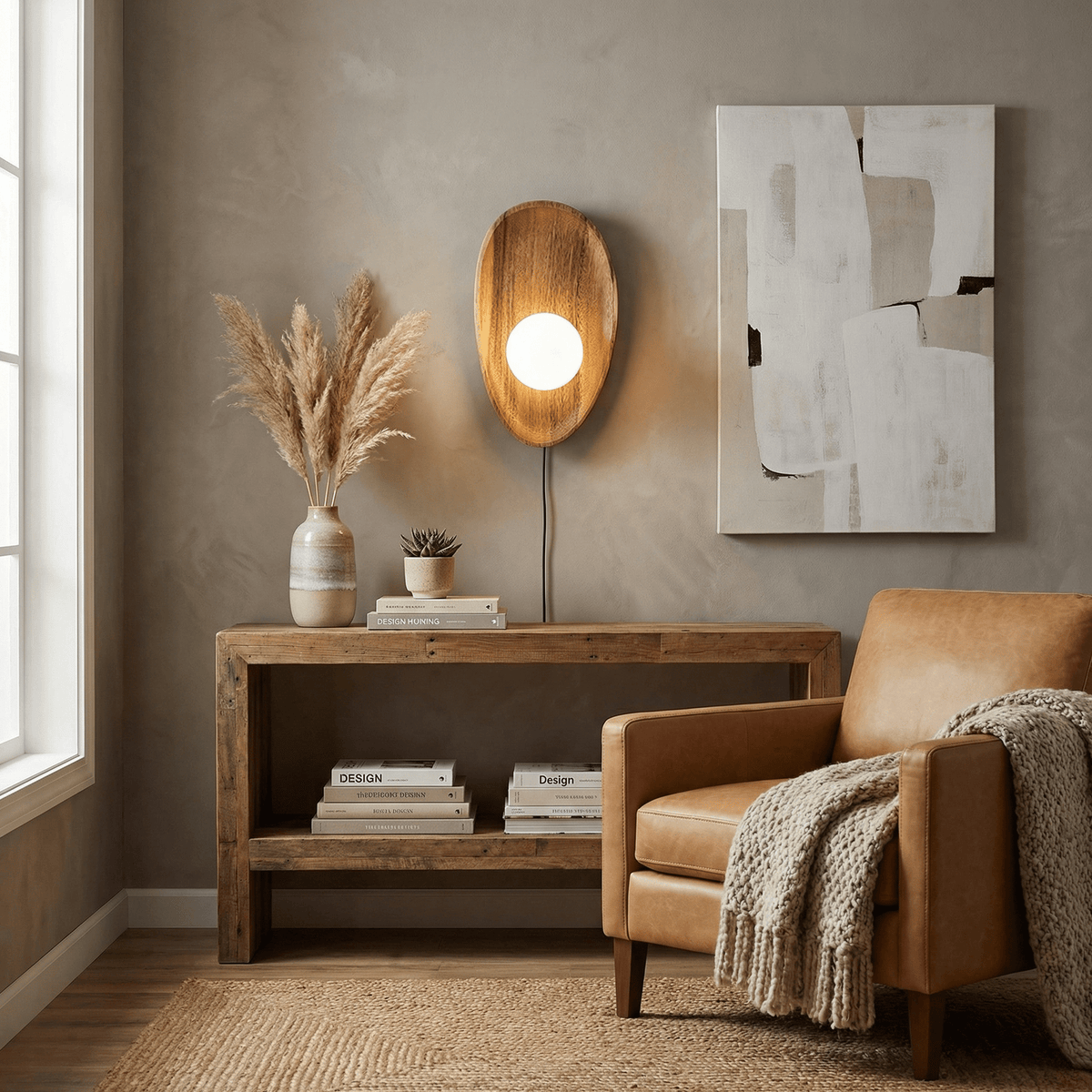 Eivor Plug-in Wall Sconce in Natural Walnut Wood and Glass