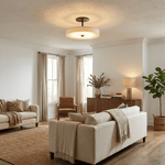 Luma Linen Drum Semi-Flush Ceiling Light in Black and White