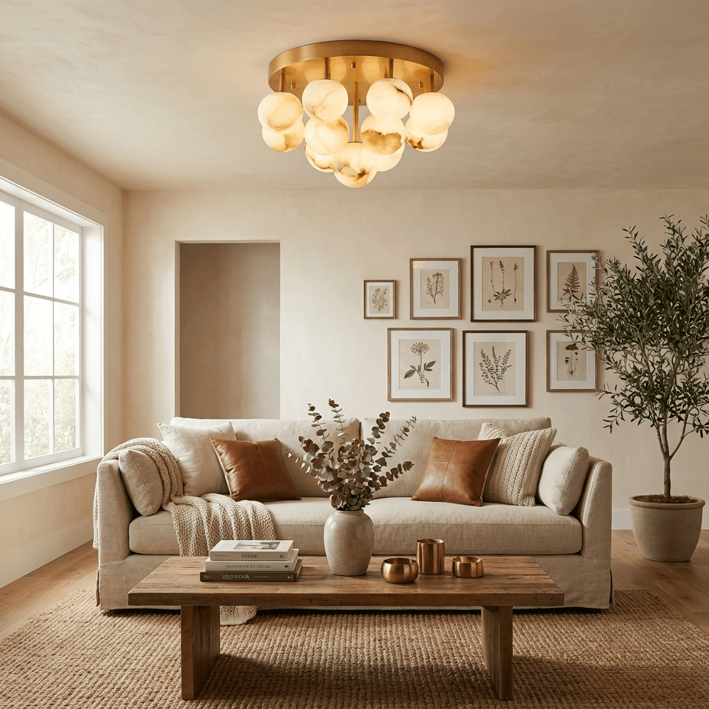 Aurelia Alabaster Globe Ceiling Light – Brushed Gold Semi Flush Mount