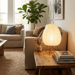 Komi Paper Table Lamp – Organic Minimalist Washi Shade with Black Iron Base