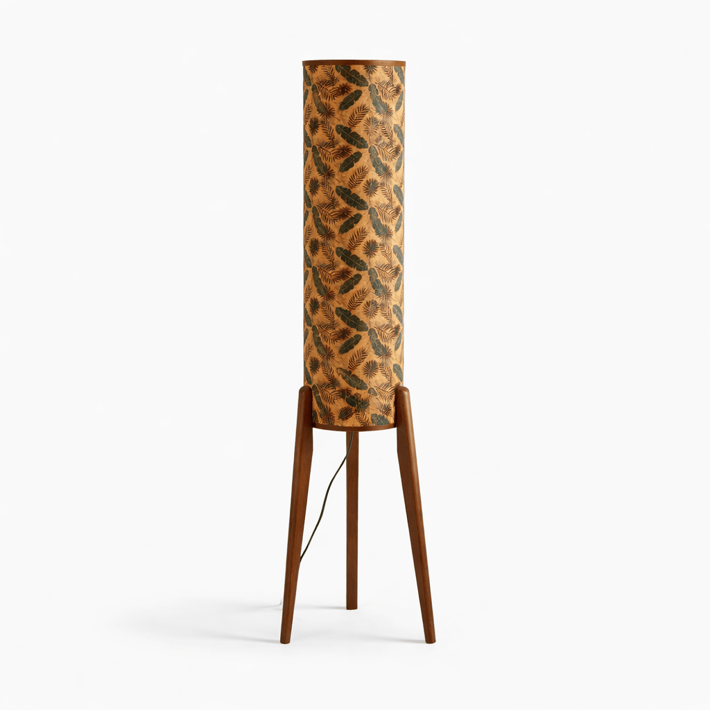 Terra Ink Column Floor Lamp – Sculptural Wooden Tripod Floor Light