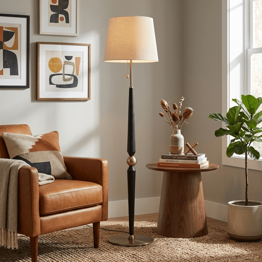 Solenne Sculpted Wood Floor Lamp with Fabric Shade