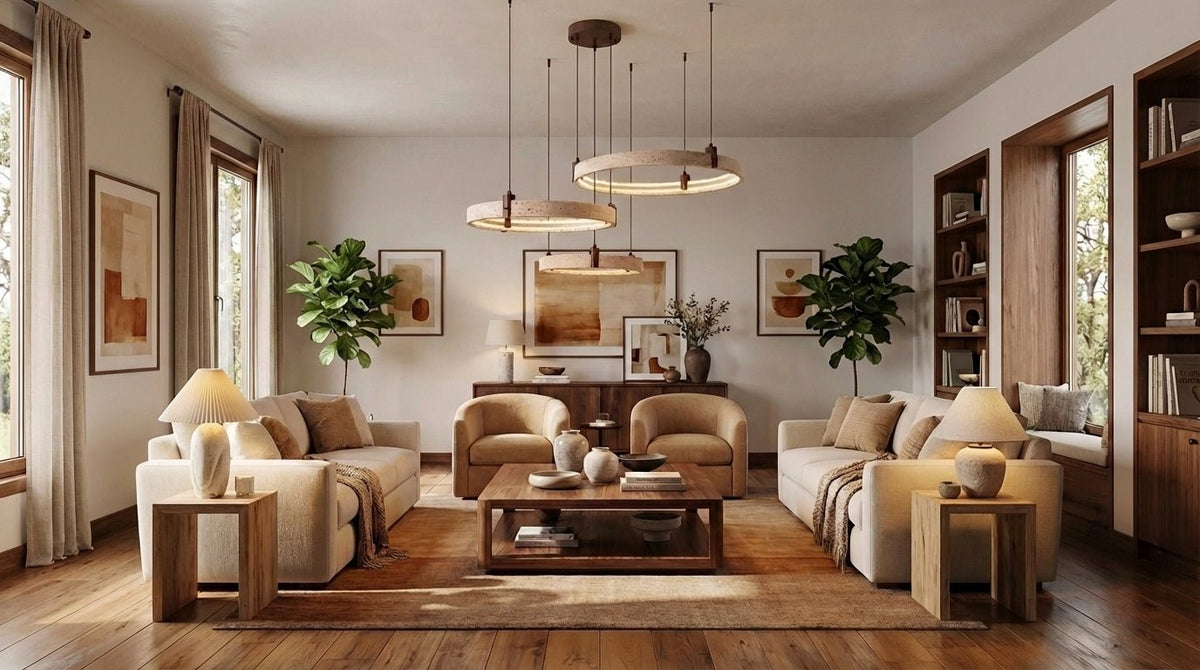 Celestial Orbit Travertine Chandelier – Modern Natural Stone Pendant Light