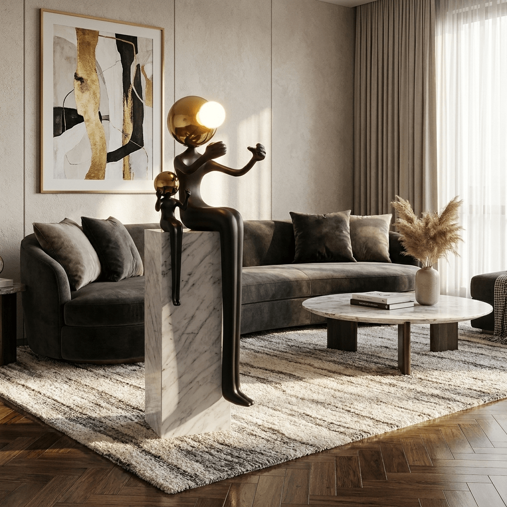 Harmony Duo Sculpture Floor Lamp with Marble Base