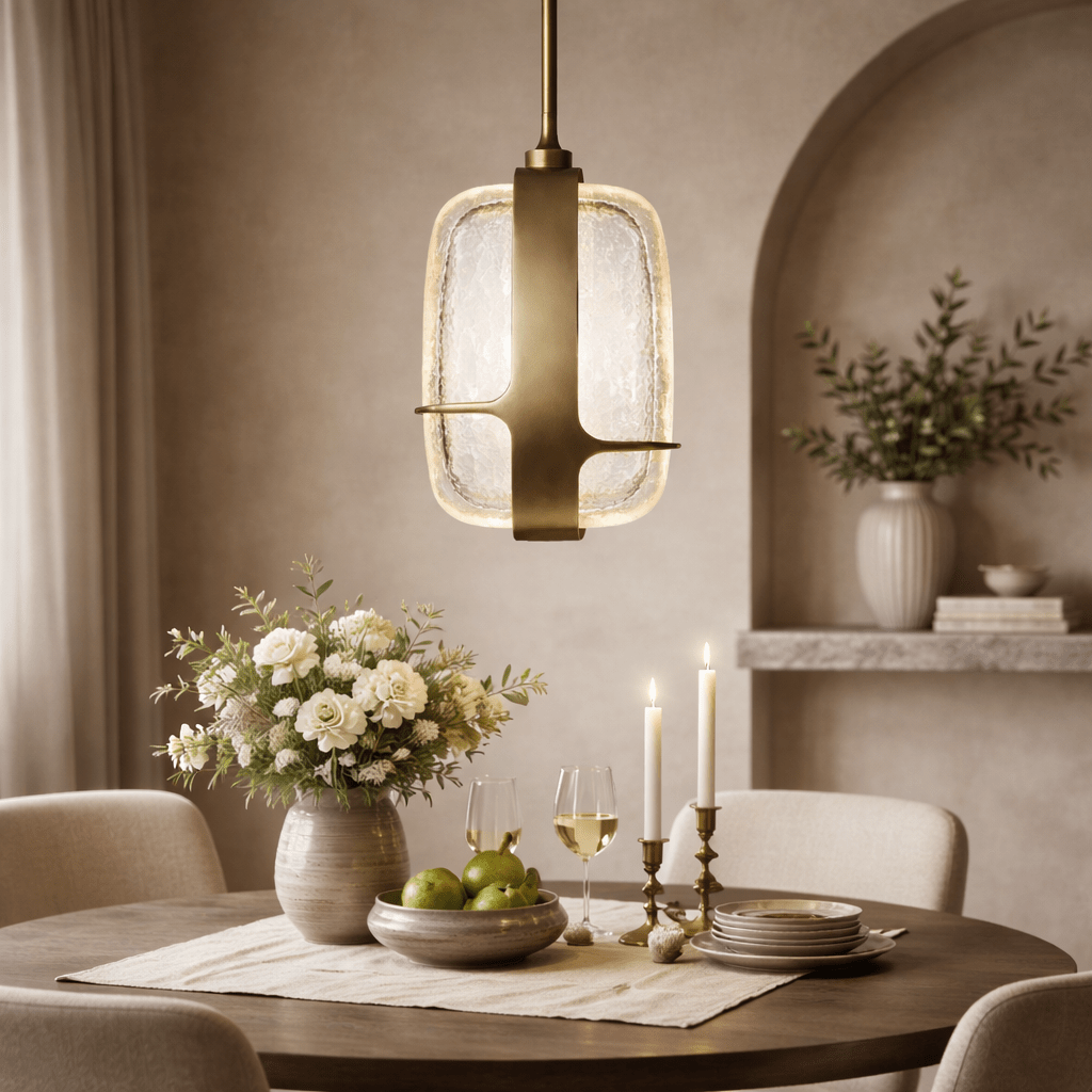 Ardin Textured Glass Pendant Light in Brushed Brass | Modern LED Hanging Lamp
