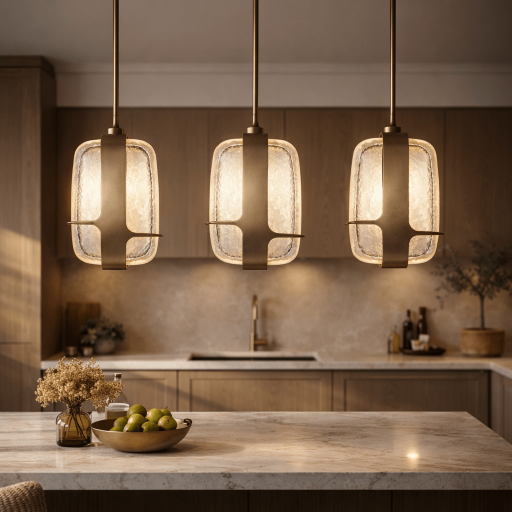 Ardin Textured Glass Pendant Light in Brushed Brass | Modern LED Hanging Lamp