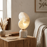 Lumora Shell Table Lamp in Alabaster and Brass by