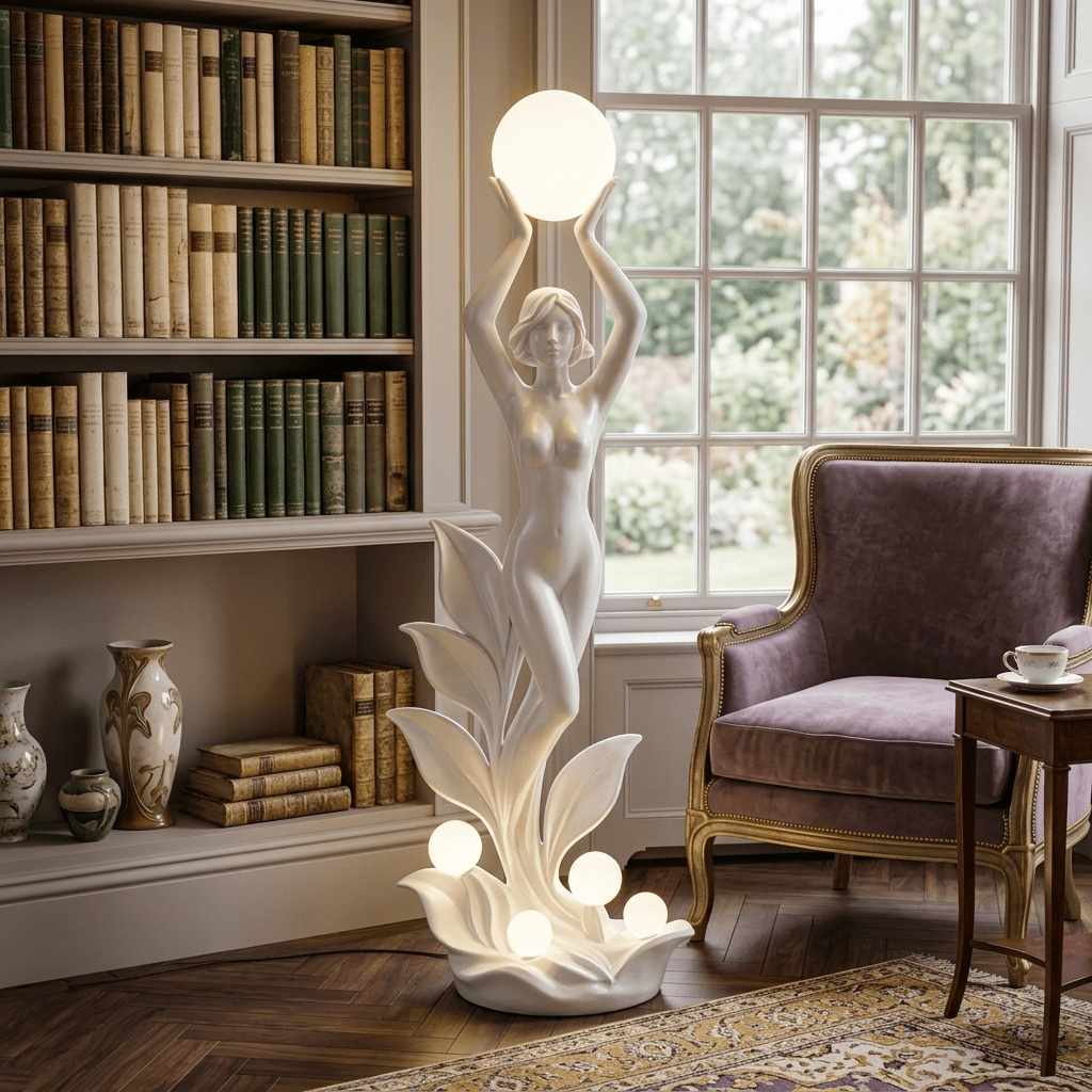 Aurora Muse Sculptural Floor Lamp – Art Deco Designer Lighting for Living Room & Bedroom