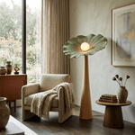 Lotus Veil Woodgrain Floor Lamp – Sculptural Designer Lighting for Modern Interiors