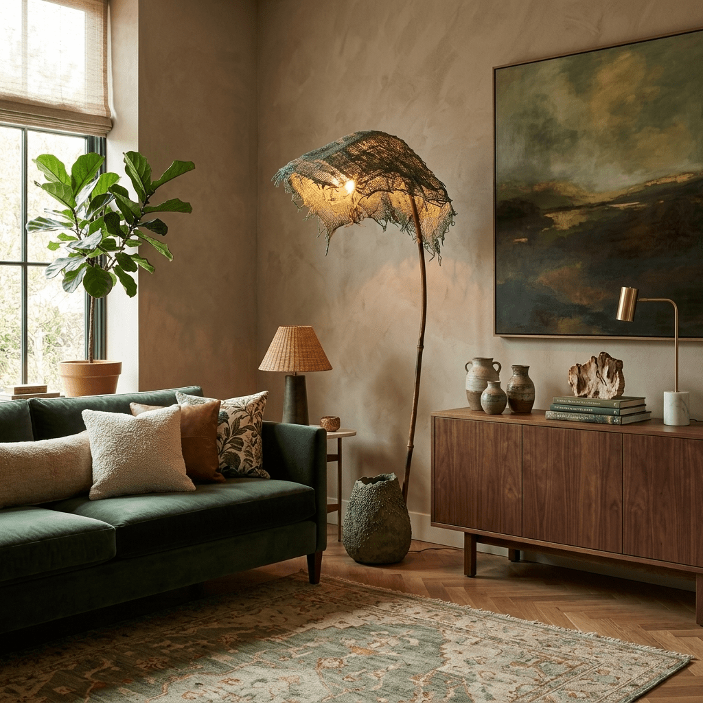 Linen Canopy Floor Lamp – Modern Natural Lighting for Living Spaces