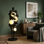Nocturne Bloom Sculptural Floor Lamp, Matte Black Fiberglass with Glowing Orbs