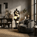 Nocturne Bloom Sculptural Floor Lamp, Matte Black Fiberglass with Glowing Orbs