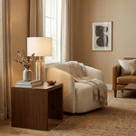 Colonnade Travertine Table Lamp with Brass Accents