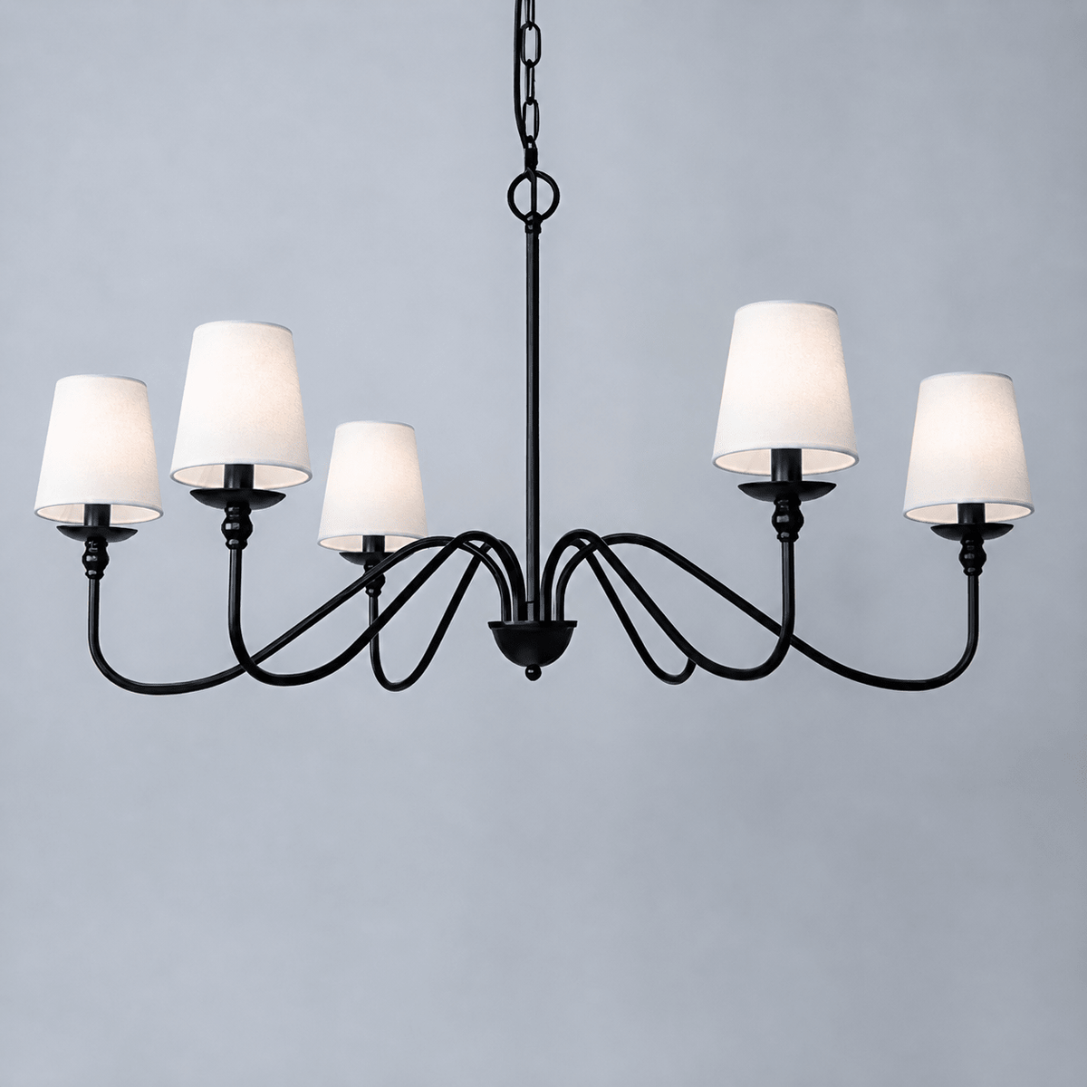 Sculpted Candle Chandelier in Antique Brass, Matte Black, or Brushed Nickel
