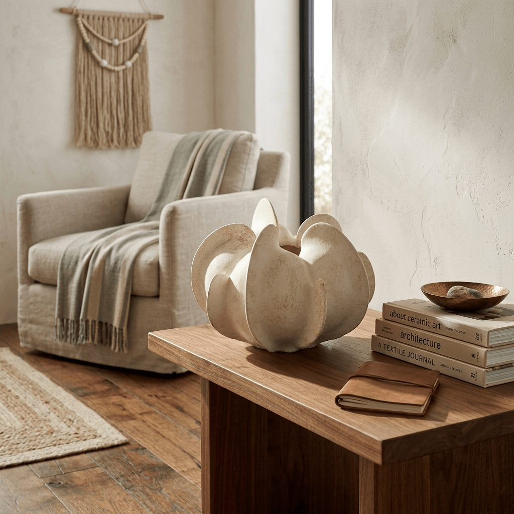 Magnolia Bloom Hand-Thrown Stoneware Sculptural Vase for Modern Interiors
